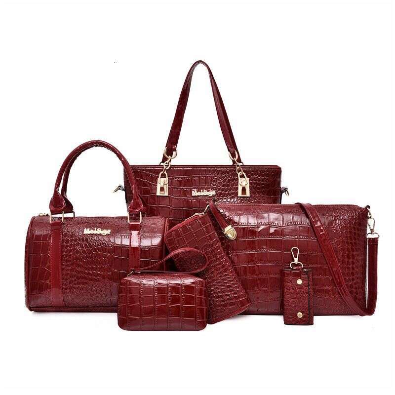 Handbag For Women Stylish One-shoulder Women's Vintage Large Capacity Crocodile Print Bag Six-piece Set