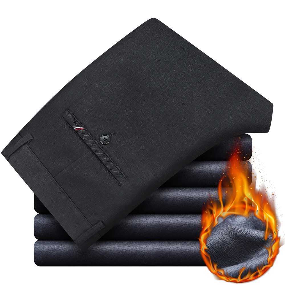Winter New Mens Warm Casual Pants Business Fashion Fleece Thick Plaid Trousers Office Stretch Pants Male Brand Clothing W250819