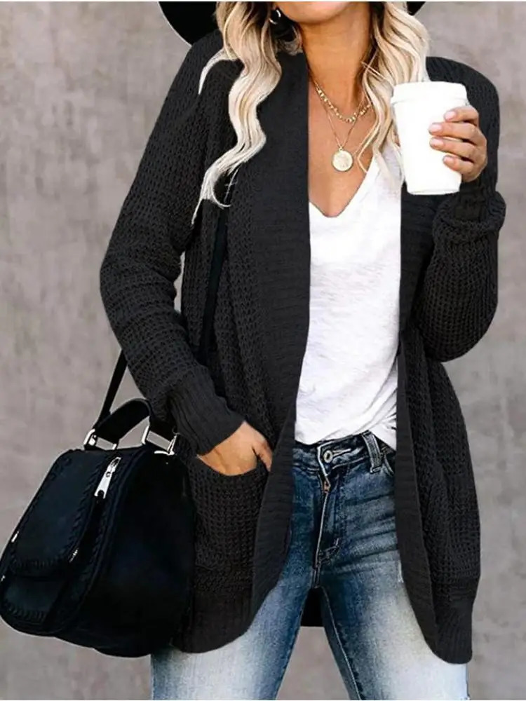 Fashion cardigan autumn and winter knit sweater womens curved front loose casual wear 250819