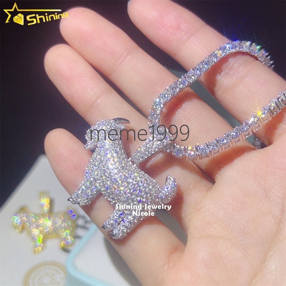 Hot Sale Iced Out Charms 925 Silver Small Goats Diamond Moissanite Pendant for Tennis Chain