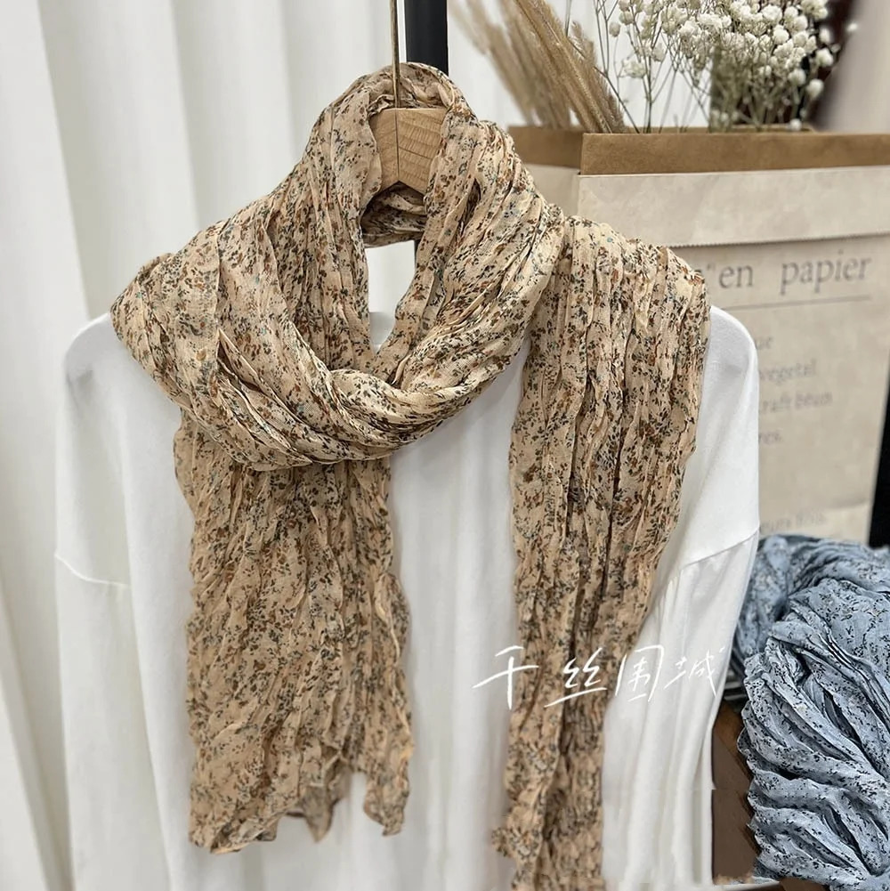 Retro Literary Cotton and Linen Pleated Thin Versatile Shawl Small Floral Scarf Gauze Japanese Men and Women 250818