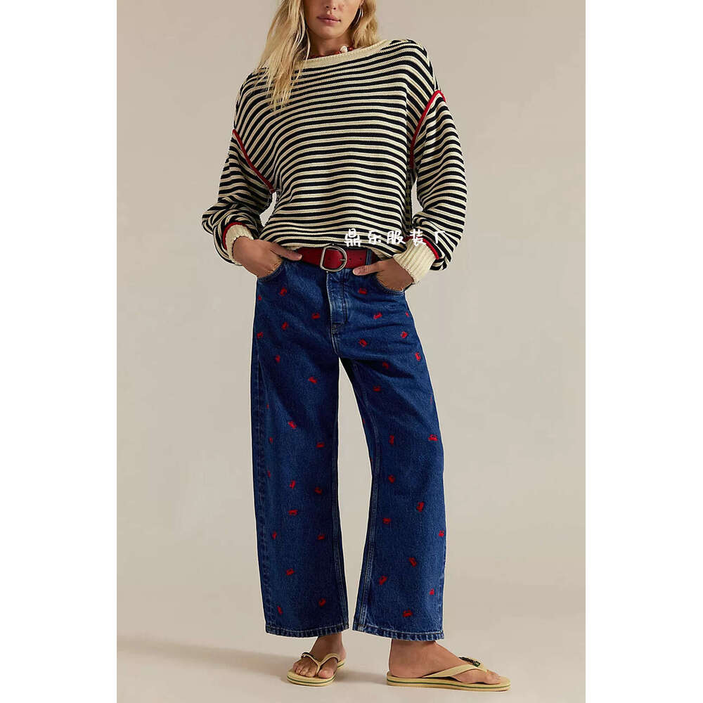 New Autumn And Winter Women's Striped Knitted Round Neck Pullover Loose Sweater B3