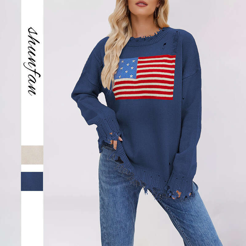 New Temu Round Neck Women's Independence Day Fashion Sweater B5