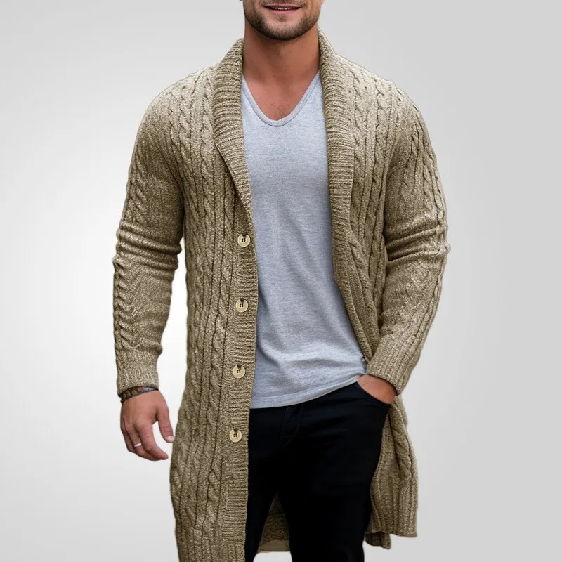 Winter Clothing Mens Knitted Jacquard Lengthen Cardigan Jacket Casual Fashion Sweater Coats Long Sleeve Wool Knitwear 250819