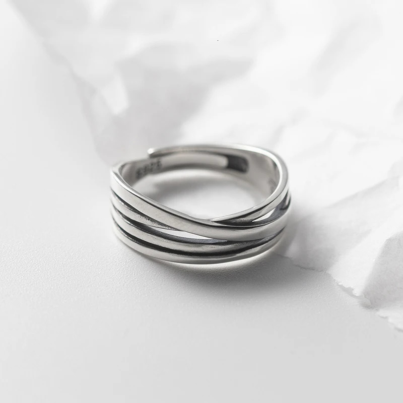 MODIAN Pure 925 Sterling Silver Fashion Multilayer lines Sense Of Adjustable Finger Rings For Women Jewelry 250815