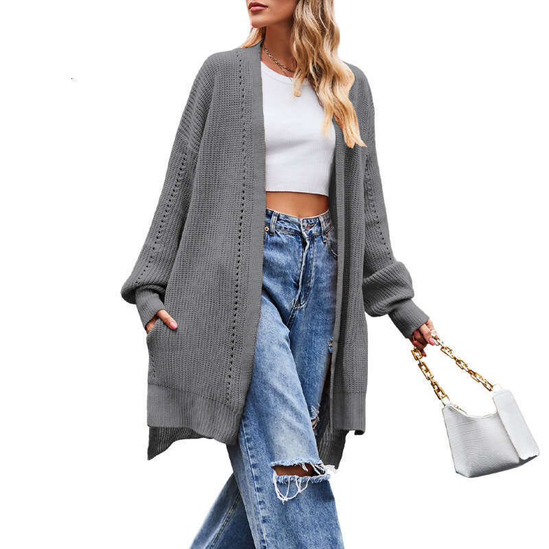 Women's Clothing Winter Autumn New Sweater Solid Color Loose Coat Pocket Knitted Cardigan B5