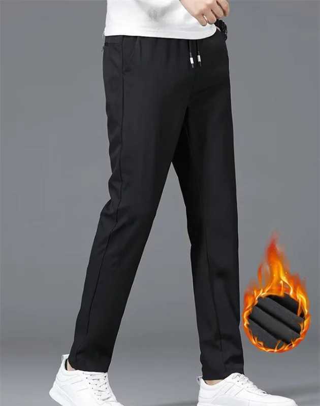2024 New Autumn and Winter Mens Casual Pants Loose Thick Plus Fleece High Stretch Sports Pants Simple Straight Leg Pants W250819