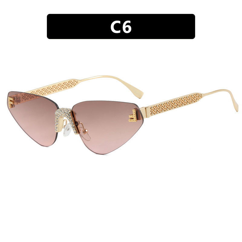 Rimless Oval Shape Unisex Eyewear with Metal Letter 'F' Vintage Inspired Solar Protective Goggles