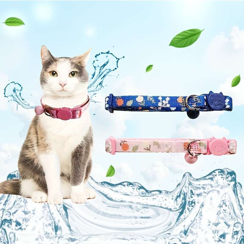 New Floral Fashion Flower Pendant Printed Pet Supplies Adjustable Bell Cat Neck Collar