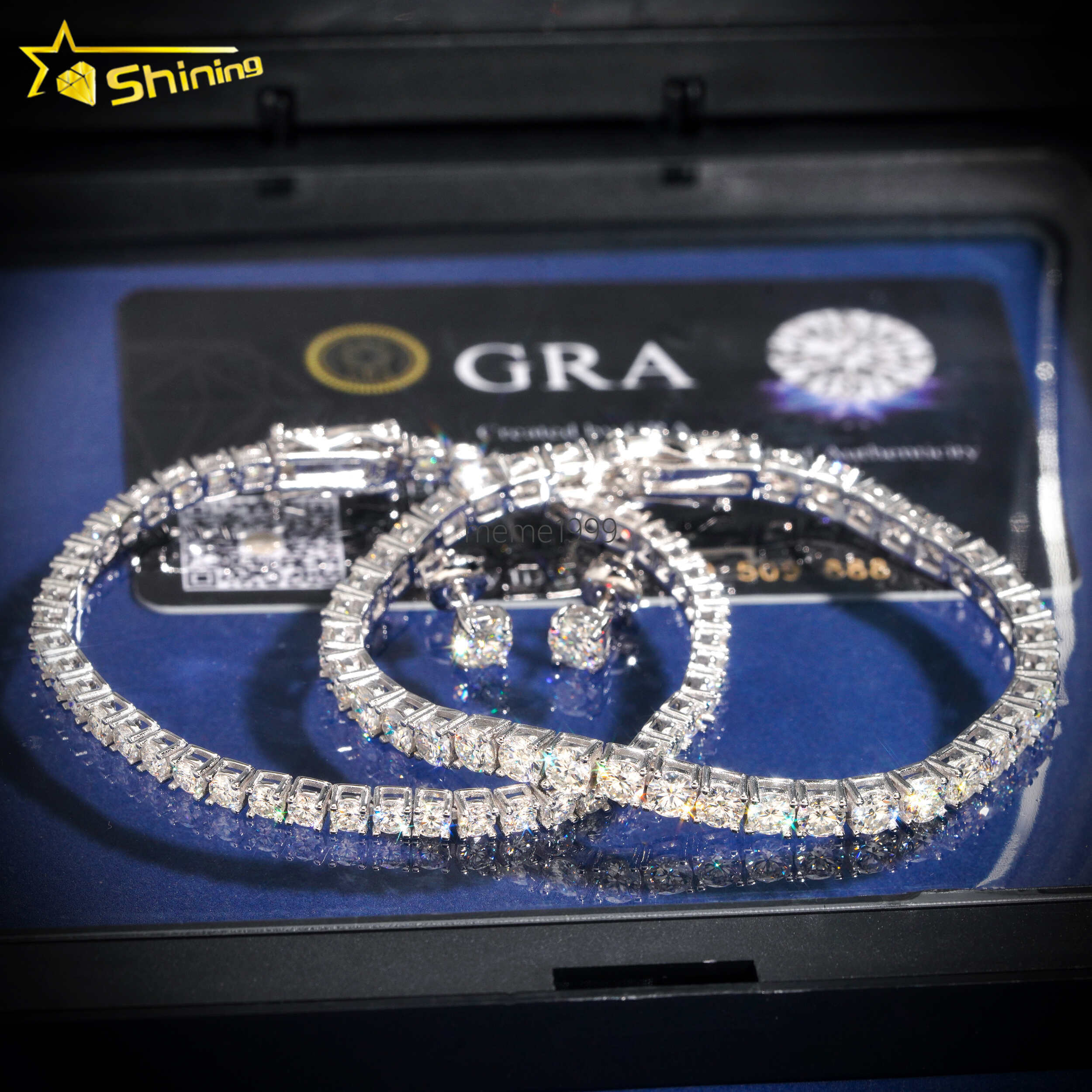 Drop Shipping GRA Certificated Sterling Silver Tennis Bracelet 3mm 4mm Vvs Moissanite Tennis Bracelet Necklace with Free Earring