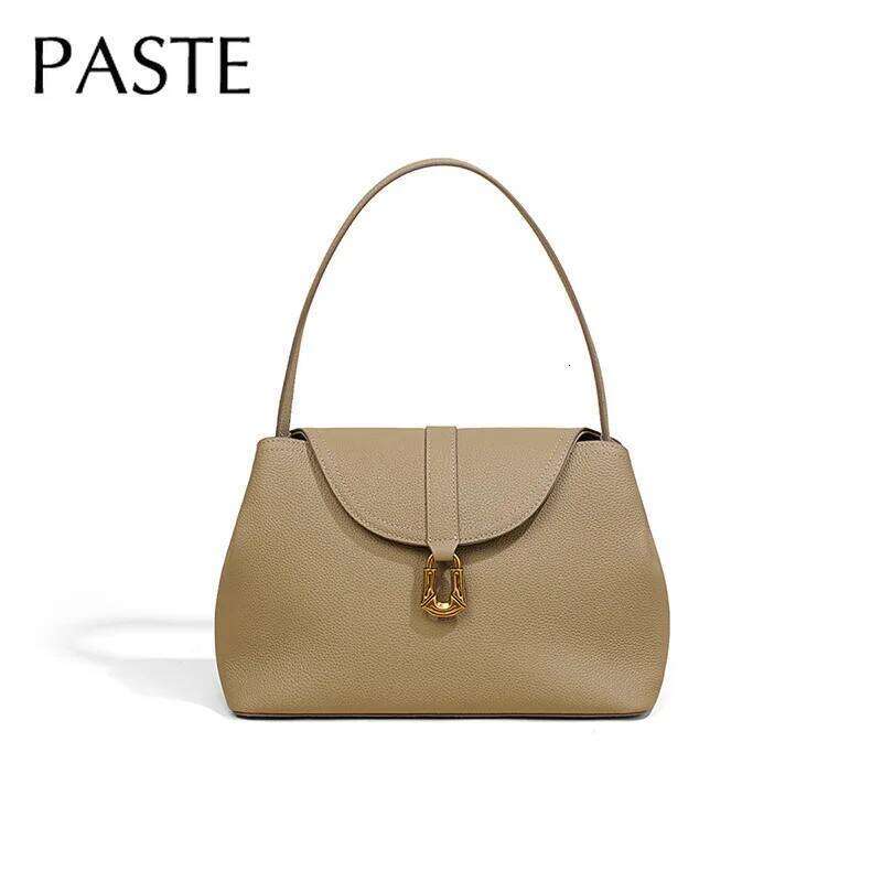 New Kakhi Color Lock Design Women Messenger Genuine Cow Leather Female Crossbody Shoulder Bag Workday Handbag