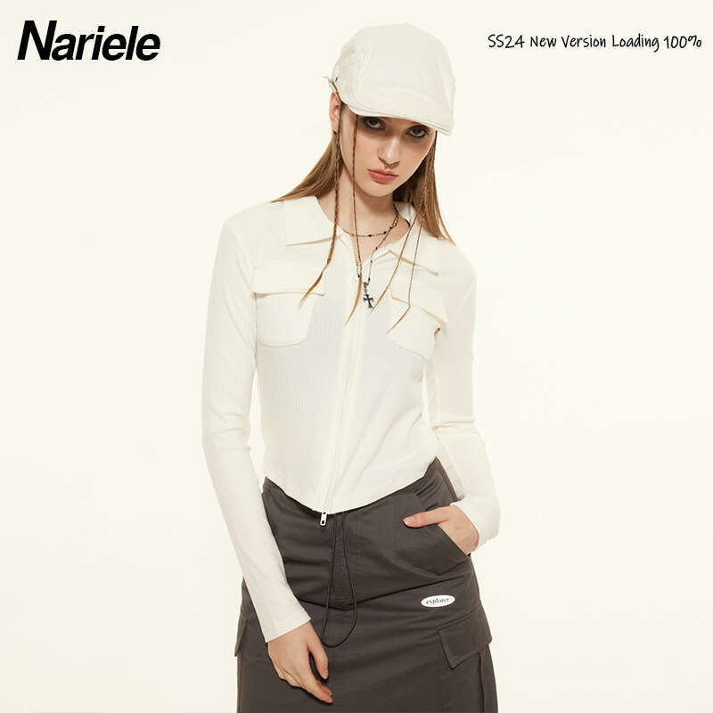 Solid Color Double Zipper Design Long Sleeve T-Shirt For Women Spring New Trendy Brand Shorts Hot Girl Top B3