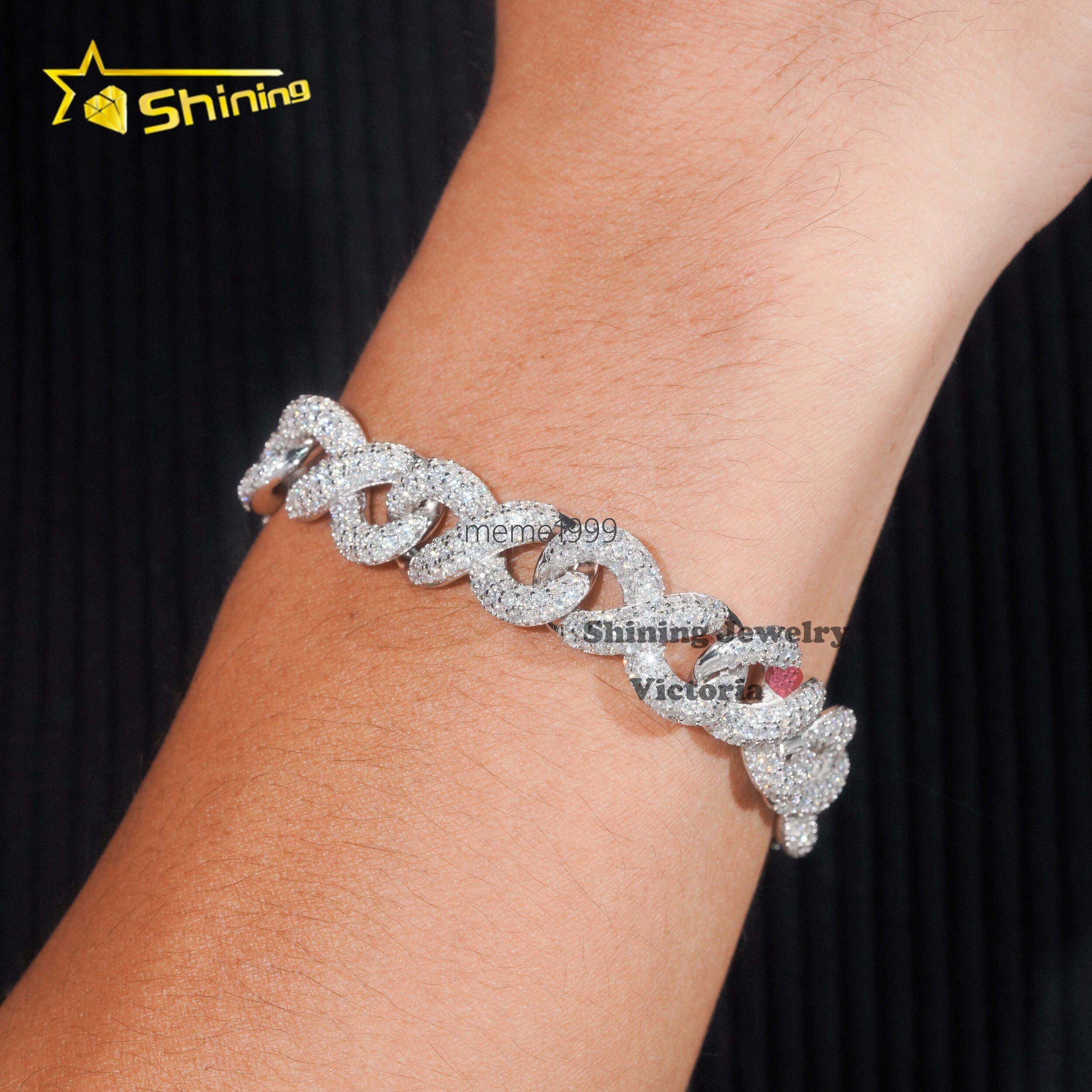 Fashion Best Selling Prong Setting White 12MM Cuban Bracelet Iced Out Jewelry Moissanite Diamond Hip Hop Infinity Link Bracelet