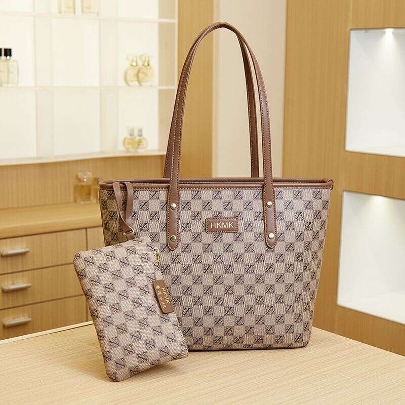 Brand women's capacity tote presbyopic checkerboard shoulder mother two piece set casual large bag