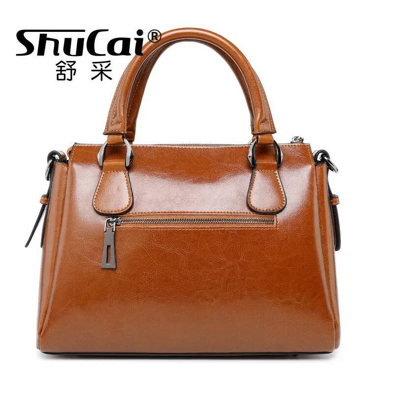 Genuine Leather Women's Shoulder Crossbody Handbag Top Handle Bags Casual Designer Female Oil Wax Cowhide Messenger Tote Bag