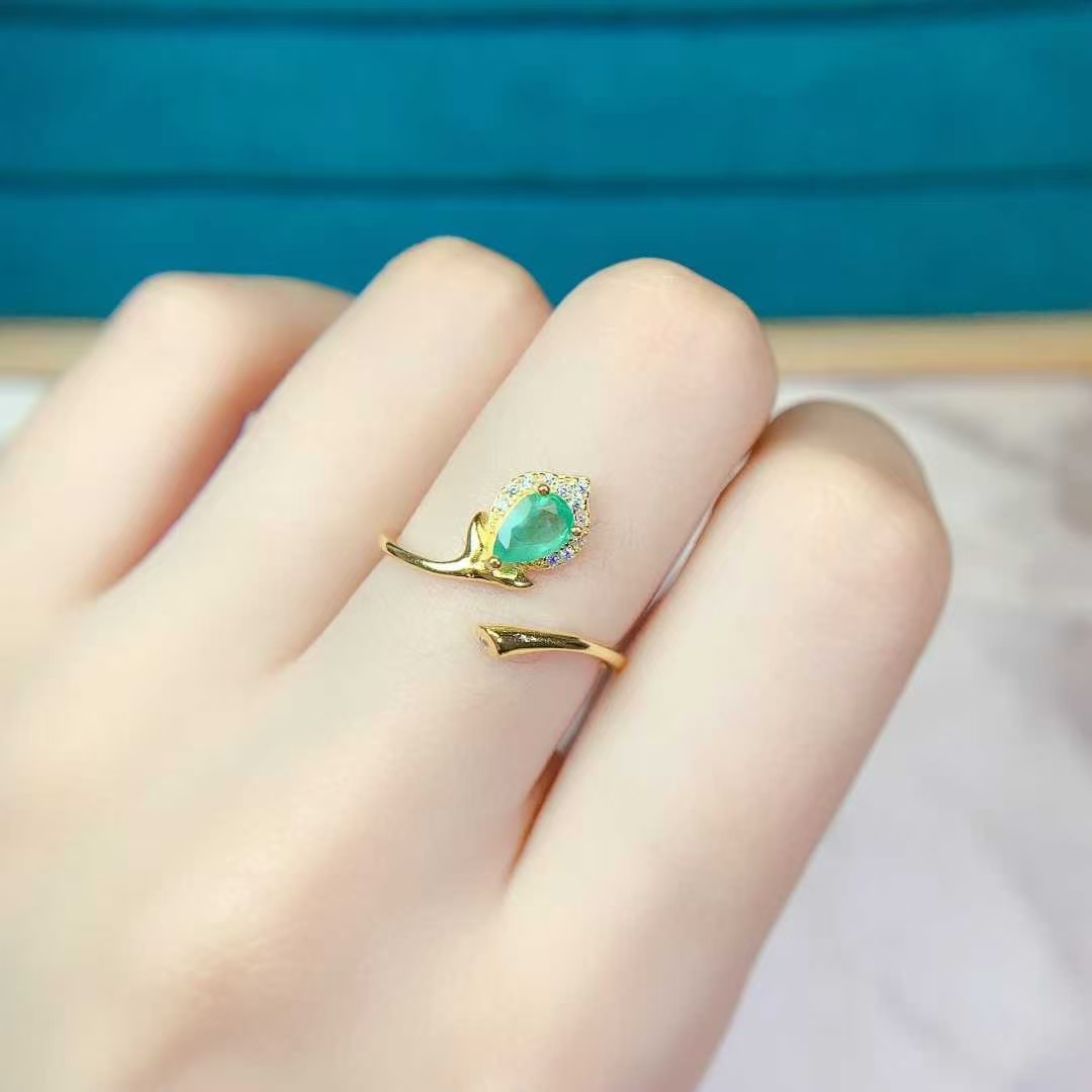 Real sterling silver ring natural colombia emerald ring with certificate 4mm*6mm 0.3ct genuine emerald 925 silver jewelry