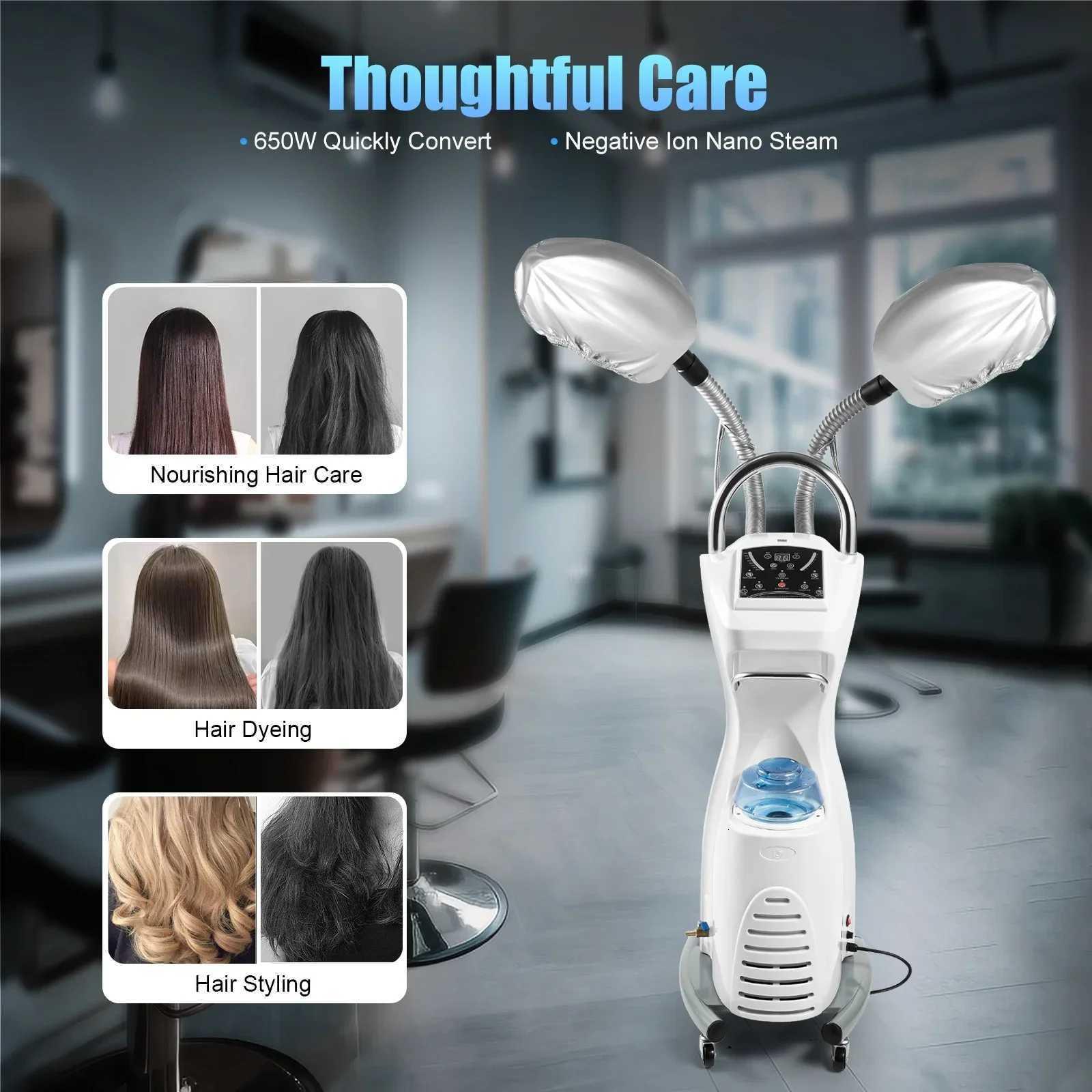 7in Professional Hair Steamer Freestanding Rotating Dryer with Wheels for Salon SPA Services Like Perming Dyeing Oil Treatments W250819