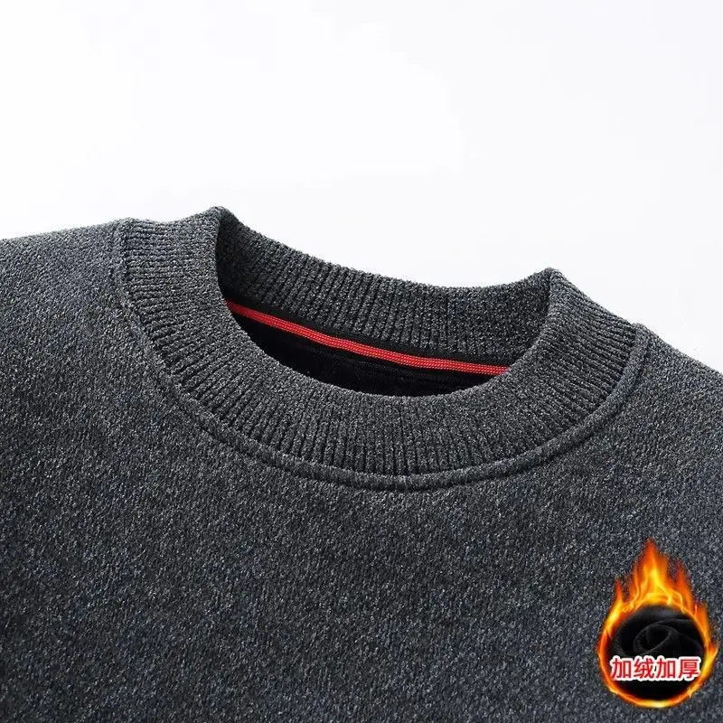 Mens Sweatercoat Autumn Winter ONeck Knit Letter Plush Fleece Lined Warm Wool Pullover Sweater Men Bottoming Pullovers Jumper 250819