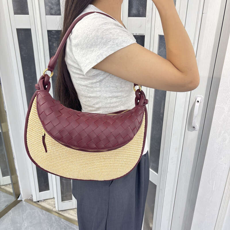 Leather Bag Women Handbag Braided Bag New High End Handmade Raffia Woven Niche Twin Bags Handheld Crossbody Versatile Shoulder Bag