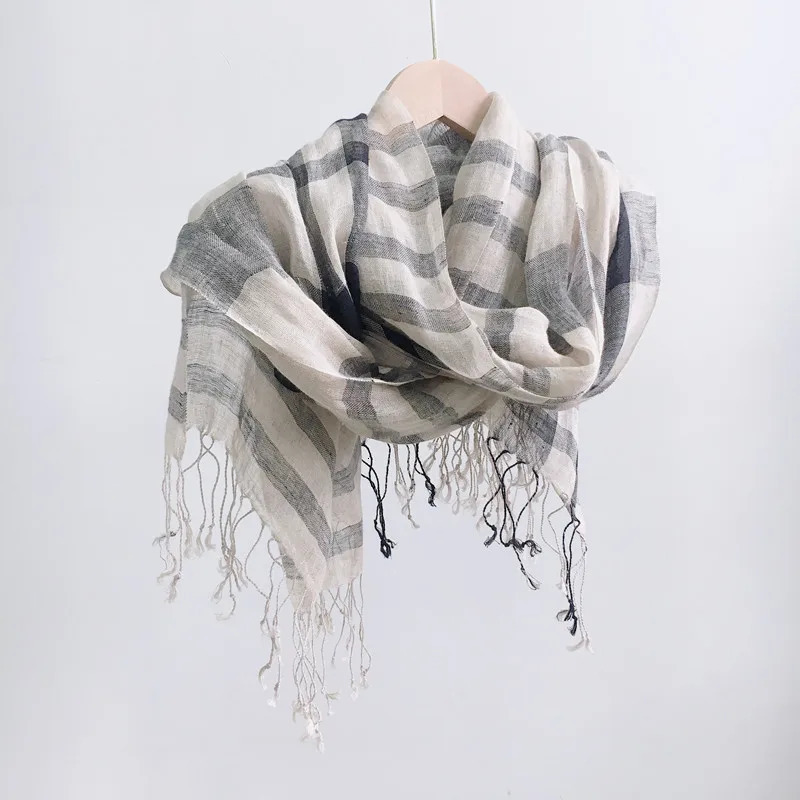 High Quality 100% Linen Scarf Plaid Shawl Four Seasons Scarves Muslim Scarves For Lady 250818