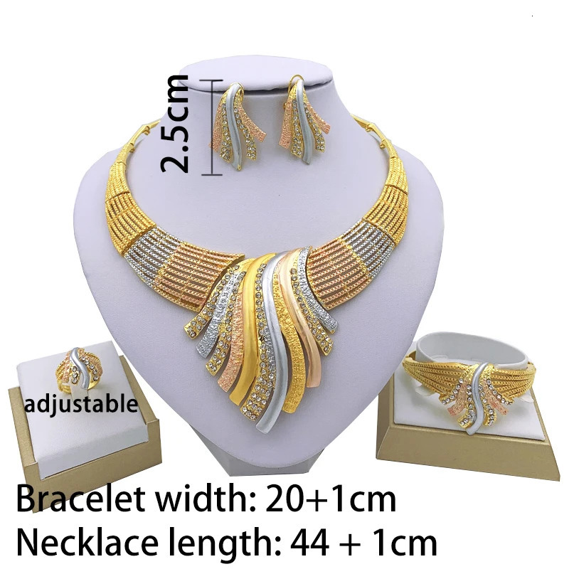 African Dubai 24k Gold Plated Choker Necklace Jewelry Set for Women Bridal Wedding Crystal Bracelet Earrings Jewellery 250818