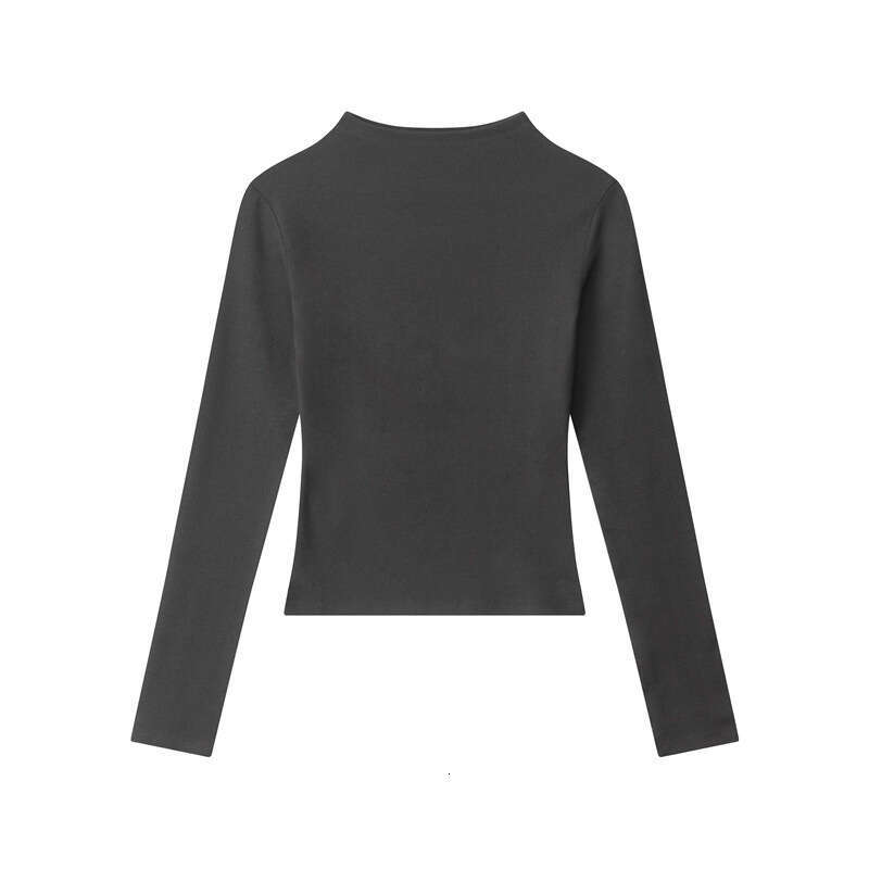 Spring And Autumn Stand Collar Solid Color Short Hot Girl Top Women Ins Versatile Long Sleeve T-Shirt B5