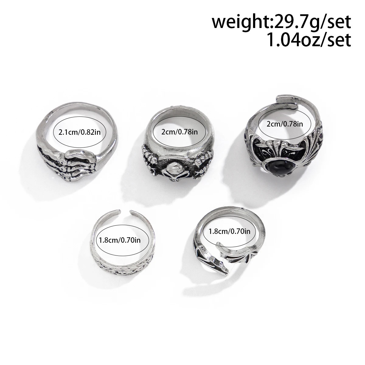 SHIXIN Gothic Skull Claw Cross Ring Set for Men Vintage Silver Color Adjustable Open Rings Male Punk Jewelry Finger Accessories 250815