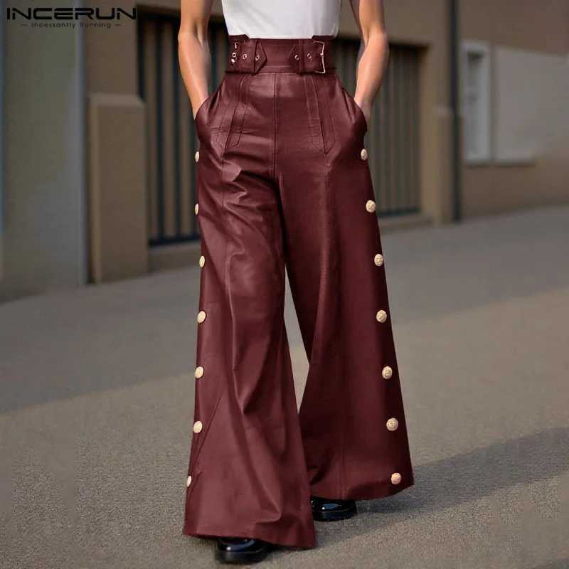 2025 American Style Trousers Fashion Mens Personality Metal Buckle High Waist Pants Casual Streetwear Wide Leg Trousers W250819