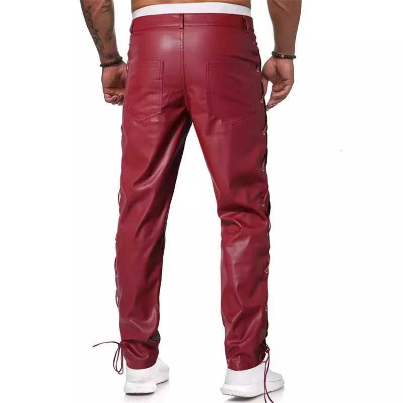 2024 Fashion High Street Mens Hot Loose Faux Leather Pants Unique Design Tied Casual Trousers W250819