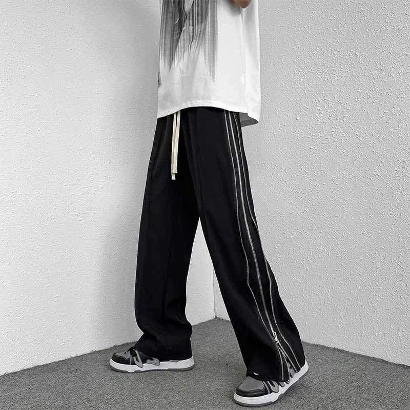Summer Fashion High Street Side Zip-Up Pants Mens Casual Straight-Leg Draped Loose Fit Hip Hop Street Style Trendy Brand W250819