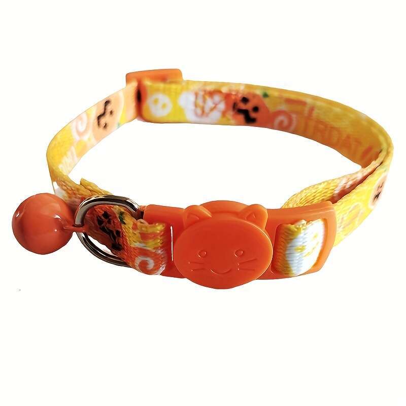 New Halloween Supplies Cat Collar Printed Kitten Neck Bell O Ring Adjustable Pet Neckband Necklace
