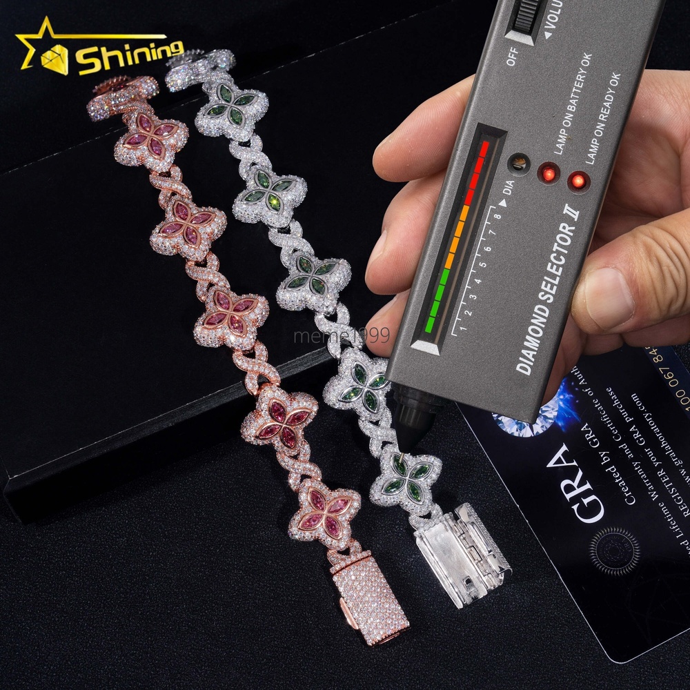 Cheapest Price Custom Iced Out Luxury Diamond Jewelry Rapper Men Jewelry Hip Hop VVS1 Moissanite Diamond Clover Cuban Bracelet