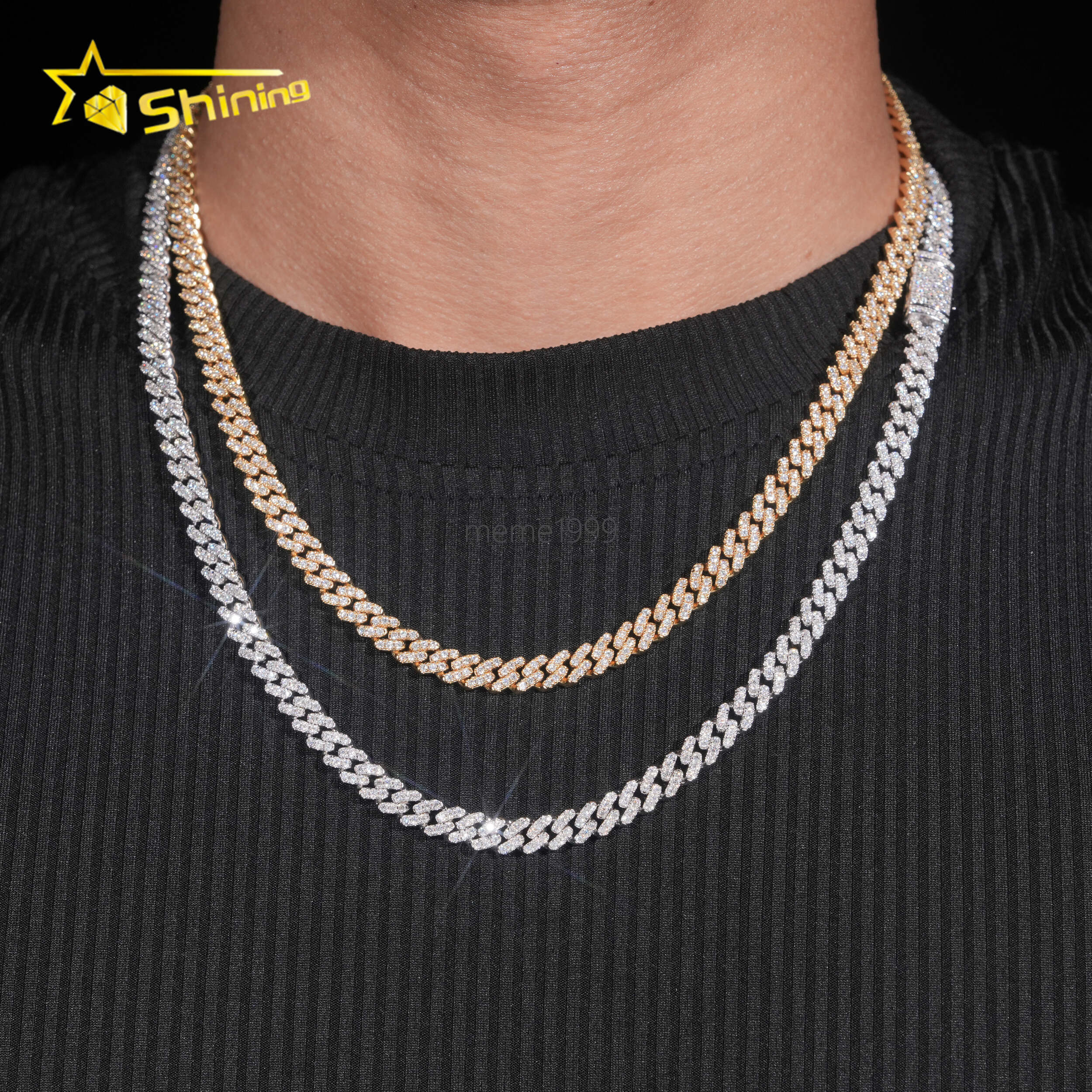 Factory Price Hip Hop Jewelry 6mm Solid 925 Sterling Silver Gold Plated VVS Iced Out Moissanite Miami Cuban Link Chain