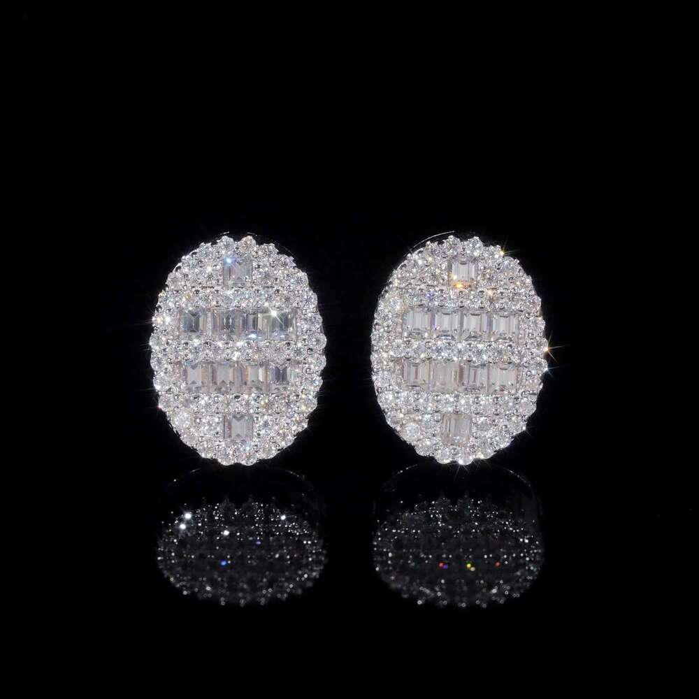 New design baguette lab dia sier vvs moissanite hip hop iced out stud earrings