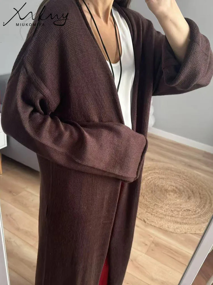 MiuKoMiYa Oversized Thin Long Cardigans Women Summer Sleeve Knitted Outerwear Hollow For 250819