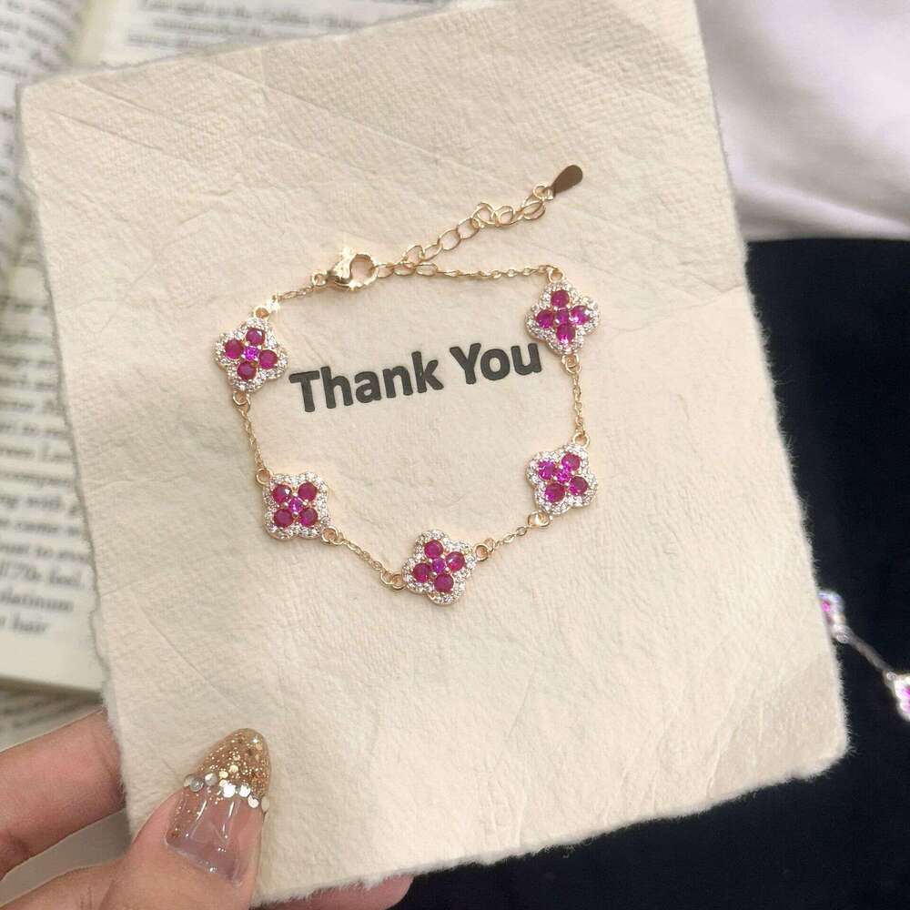 Hot luxury jewelry designer bracelet exquisite craftsmanship five petal clover purple zirconium petals exquisite bracelet full diamond gemstone bracel