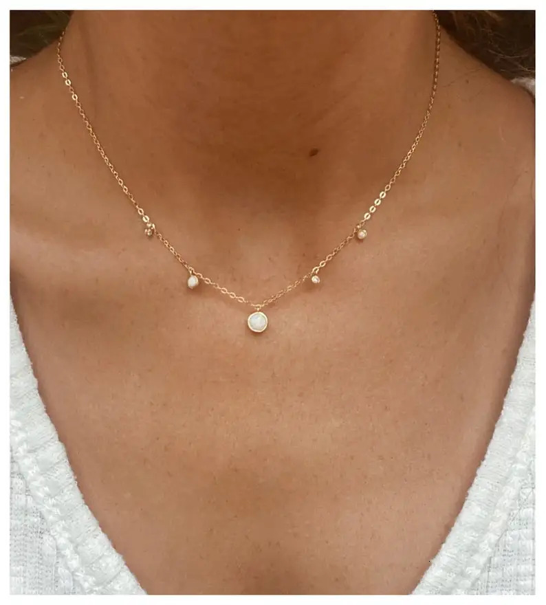 100% 925 sterling silver vermeil minimal round dots cz opal choker simple charm chocker necklace 250815