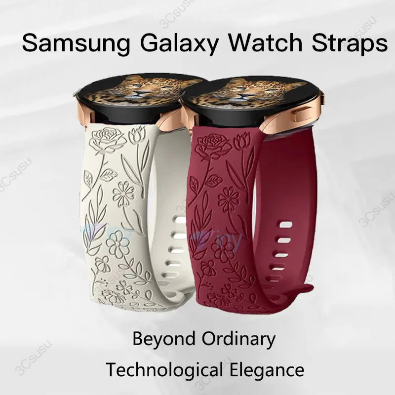 18mm 20mm 22mm Rose engrave Band for Galaxy Watch 654 40mm 44mm Gear S3 Silicone Cute Strap Classic 43mm 45mm Active 2 250818