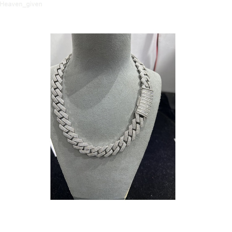 15MM VVS Moissanite Baguettes 925 Sterling Silver 24 Inch Cuban Chain