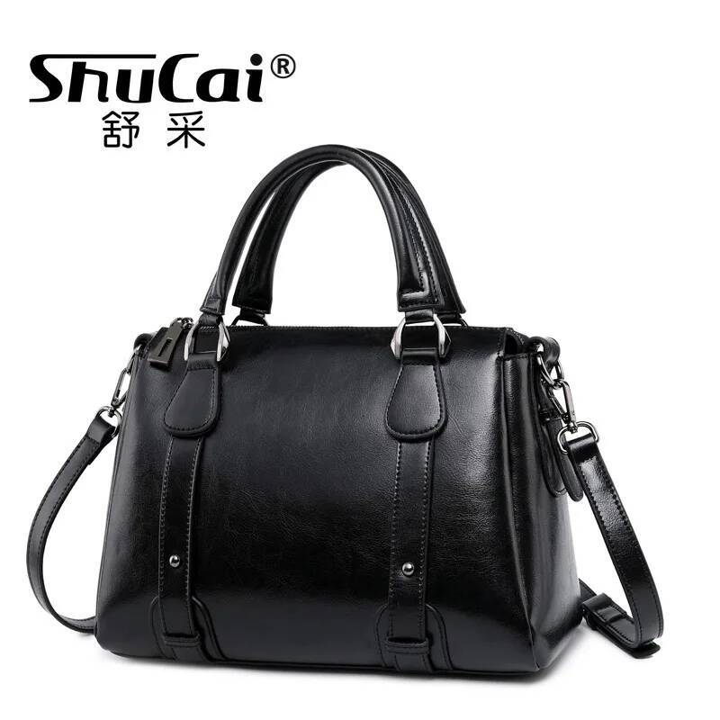 Genuine Leather Women's Shoulder Crossbody Handbag Top Handle Bags Casual Designer Female Oil Wax Cowhide Messenger Tote Bag