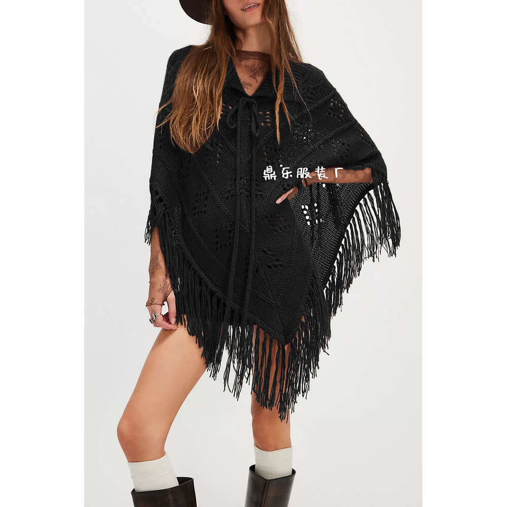 New Women's Fashion Tassel Simple Shawl Cape Fashionable Versatile Elegant Trendy Knitted Top B5