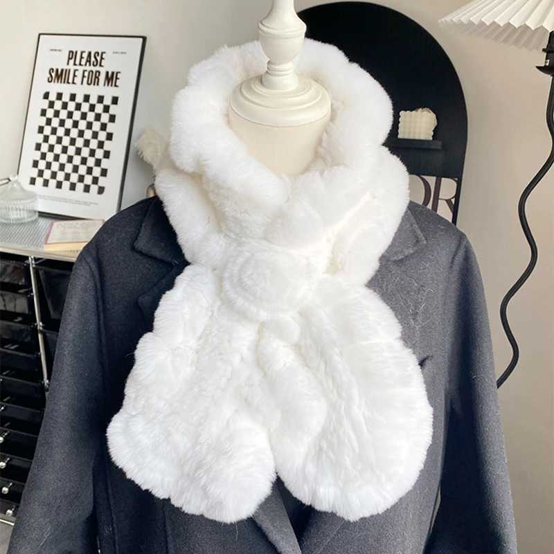 New Russian Women Knit Real Rex Rabbit Fur Scarf Lady Fashion Floral Rex Rabbit Fur Mufflers Hot Winter Warm Natural Fur Scarves L250818O3TM