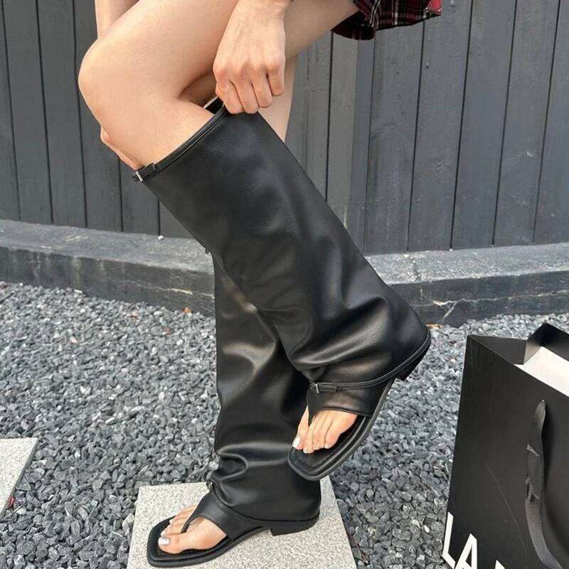 Spring Autumn Clip Toe Sandals Summer Fashion Trend Flats Trouser Legs Boots Casual Dress Street Style Shoes