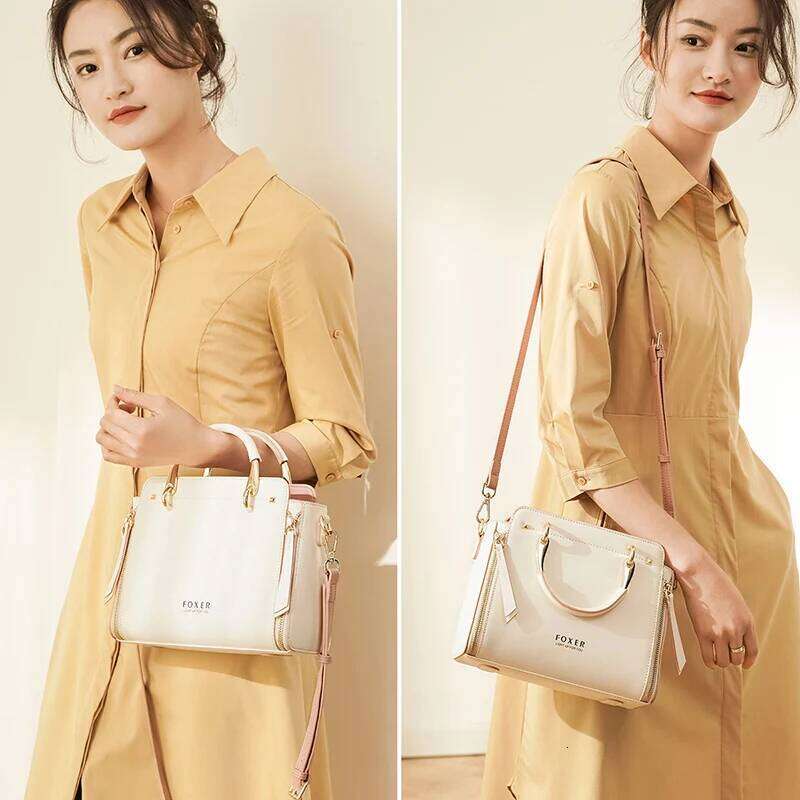 FOXER Split Leather Women Shoulder Elegant Handbag Autumn Winter Female Large Tote Bag Design Crossbody Purse
