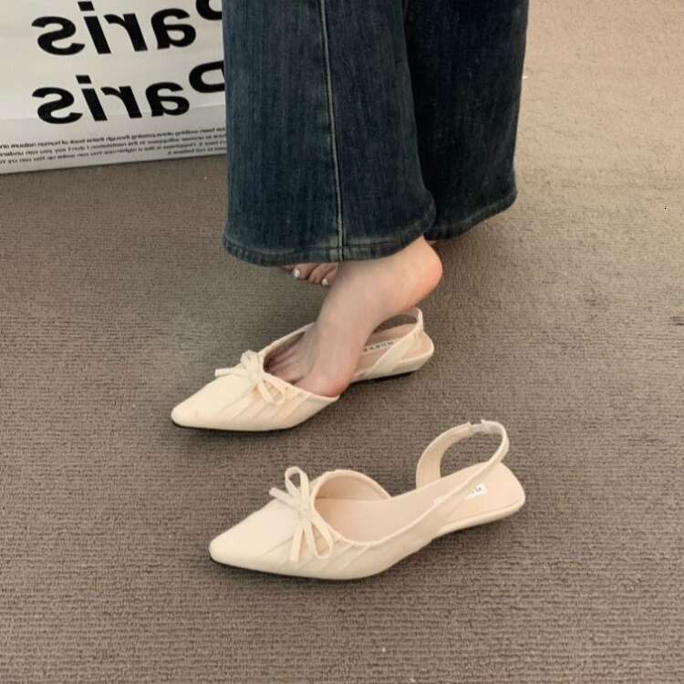 Wedge Backless Shallow Mouth Versatile Designer Shoes Fashion Stylish Pointed Shoe Toe Ruched Bowknot Closed-Toe Sandals for Women 2025 Summer