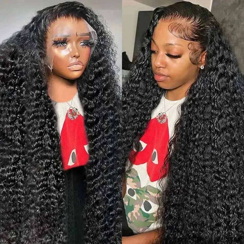 300% Deep Frontal Wig Curly 13X6 HD Front 250% Water Wave Full Human Hair Lace Wigs 30 40 Inch