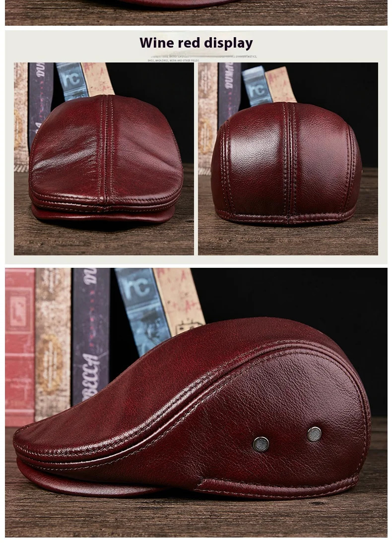 2025 Genuine Leather Beret Hat for Men Warm Windproof Winter Cap Fashion Gentleman ed Cap Vintage Stylish Driver Hat Gift 250814