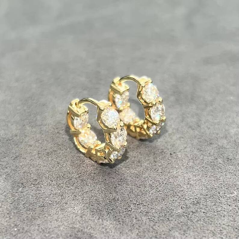 VVS Moissanite Iced Out Hiphop Hoop Cuban Link Earring 925 Sterling Silver Gorgeous Moissanite Earrings