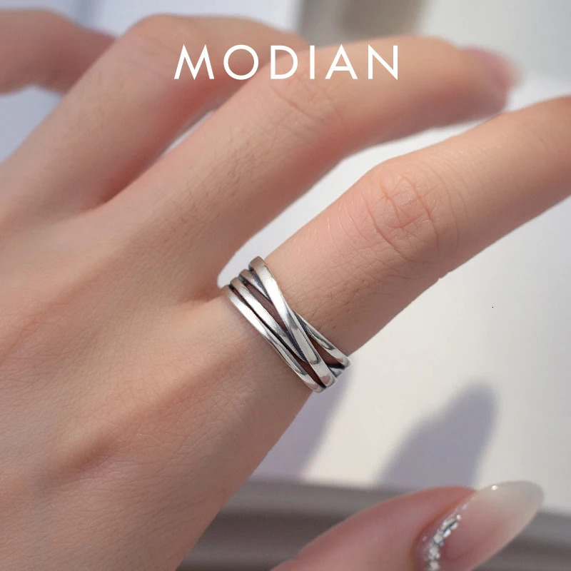MODIAN Pure 925 Sterling Silver Fashion Multilayer lines Sense Of Adjustable Finger Rings For Women Jewelry 250815