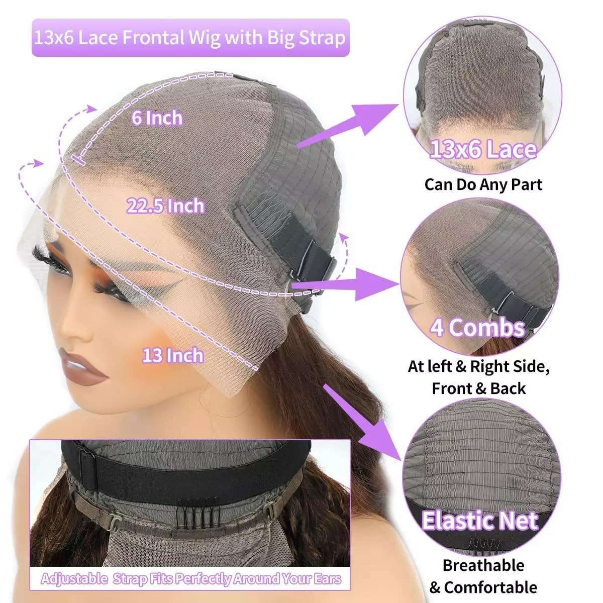 30 Inch Chocolate Brown Deep Wave Lace Front Wigs 220 Density 13x6 HD Lace Frontal Wig Curly Human Hair Pre Plucked Wig for Women Brown Glueless with 